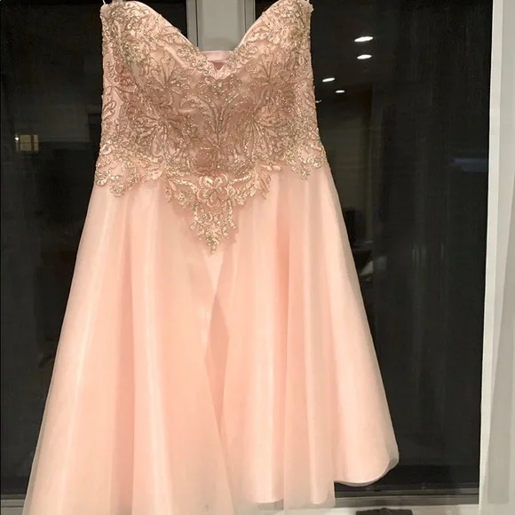 sachin and babi light blue dress Elegant Pink Knee Length Short Sleeved Semi Party Dress with Ruffles -  $74.9808 #HTX96008